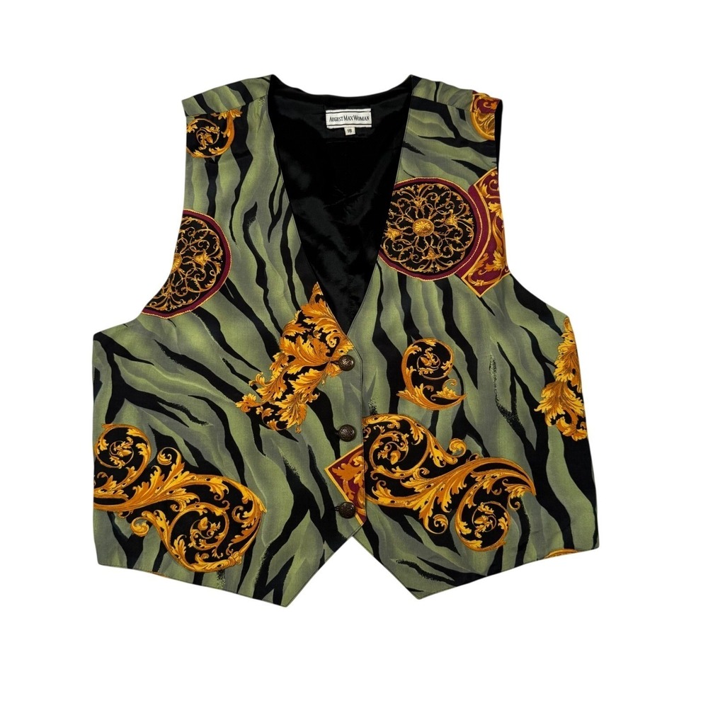 August Max Woman Vintage 90s Baroque Tiger Print Art Teacher Vest Plus Size 18